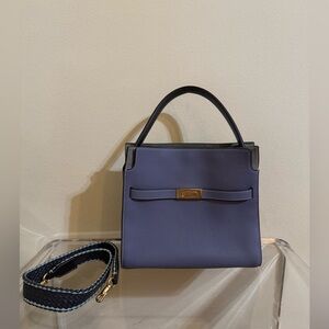 Tory Burch Lee Radziwill Small Pebbled Leather Double Bag Dark Lotus